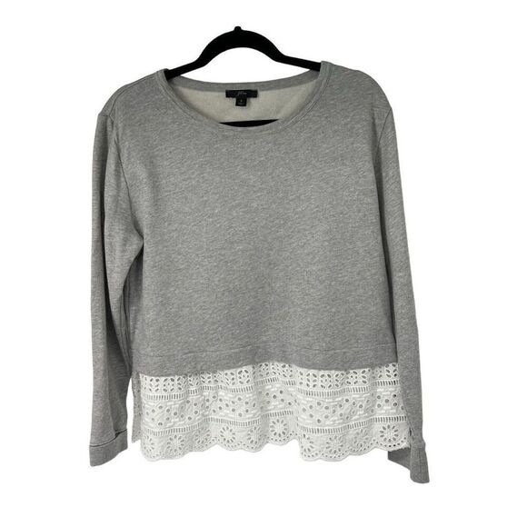 J. Crew Light Gray Eyelet Hem Sweatshirt Sz S Women’s - Picture 1 of 8